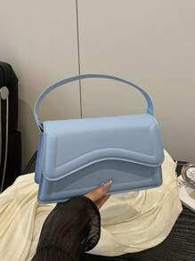 New Blue Solid Color Women PU Material Square Handbag, Simple Fashion Stylish Casual Shoulder Bag