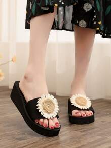 Women's Fashion Bowknot Comfortable Non-Slip High Heel Beach Slippers, Versatile Summer Outdoor Slides, 2024 New Edition