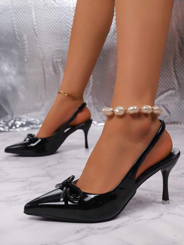 Scarpe eleganti da donna con tacco alto sottile, punta a francese, 25 novità, con fiocco sexy, tacco alto elegante e punta aperta con cinturino
