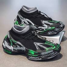 Men's Casual Sports Shoes, Fashion New Multi-Color Spray Painting, Versatile Style Knit Socks Sneakers, Suitable For Party, Outdoor Sports, Street Snap, Thick Sole Breathable Mesh Low-Top Anti-Slip Work Safety Shoes For Men