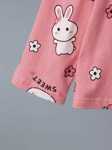 6 件套少女卡通兔子和熊全身印花轻薄长袖上衣和裤子春秋睡衣套装