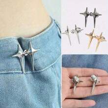 1 Pair Adjustable Belt Clips - Cross Star Seamless Pants Buckle Pins, Fashionable Star Design, No Tightening Needed, Comfortable For Daily And Special Events, Suitable For Large Hips, Unisex - 銀色 - 查看 6