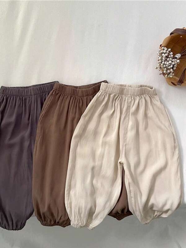3pcs/Set Kids Anti-Mosquito Loose Pants, Boys Girls Summer Lightweight Breathable Trousers, Toddler Children 3/4 Air Conditioning Pants