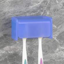 Toothbrush Holder Wall Mounted With Cover For Bathroom, 2 Slots Toothbrush Storage Organizer For Shower, Self Adhesive Toothbrush Hanger Rack For Dorm, Cabinet (White) - 藍色 - 查看 1