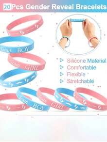 20/40 件性别揭示手环，男孩队硅胶腕带和女孩队硅胶腕带，性别揭示创意派对用品装饰 - 彩色 - 查看 7