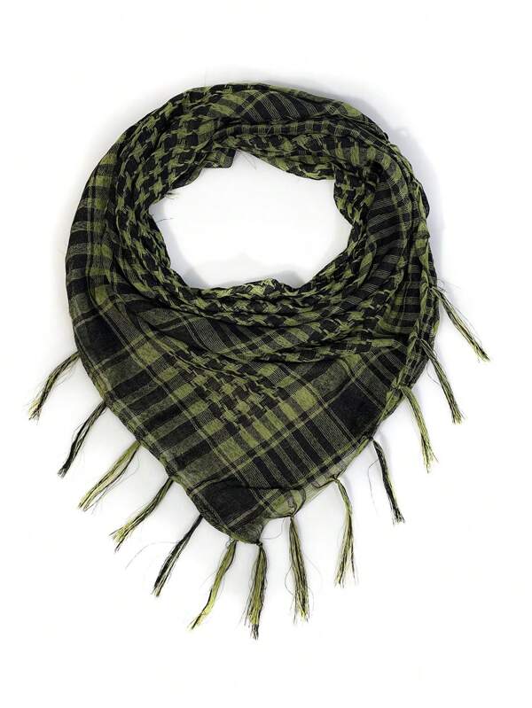 1pc Decorative Fashion Accessory Chiffon Check/Plaid Square Scarf, Outdoor Military Arabic Style Tasseled Desert Shawl