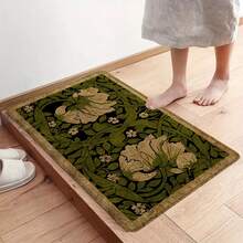 1pc Green Floral Entryway Doormat - Vibrant Indoor Plant Design With Gold Accents, Linen-Rubber Material, Great For Porch Decor And Housewarming Gifts, Essential Decorative Doormat | Floral Pattern Rug - Multicolor - View 4