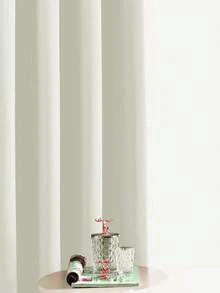 1pc Cream Blackout Simple Minimalist Style Curtain For Living Room & Bedroom - Beige - View 3