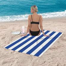 منشفة شاطئ رقيقة جداً وسريعة الجفاف ذات خطوط، مقاومة للرمال وعالية الامتصاصية من خليط البوليستر، مناسبة للسباحة والتخييم والاستحمام، ضروريات السفر واكسسوارات السفر وضروريات الشاطئ