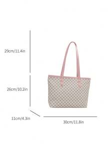 新款复古印花女士手提包，大容量超轻铆钉装饰，适合通勤、购物、办公室、大学 - 粉色 - 查看 6