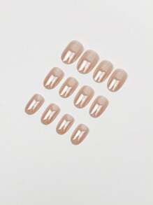 Instantly Upgrade Your Look With 24pcs Press On Nails Medium, Fashionable Street Business Casual Fake Nails, Modern Classic Minimalist Nordic Style, Aurora Electroplating, Nude Pink Oval Fake Nail Set, Suitable For Elegant And Gentle Girls And Women To Use In Daily Life. Exquisite Detachable Fake Nail Plates Make Your Fingers More Charming