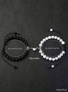 Paire de bracelets de couple en turquoise blanche mate en forme de cœur - Élégance bohème subtile, faits main pour des connexions significatives. Parfait pour un look de couple assorti, des rendez-vous romantiques, des banquets et des fêtes. Un ensemble de cadeaux symboliques pour célébrer les anniversaires, la Saint-Valentin, les anniversaires et tous les autres jalons.