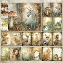 8 Stücke Einhorn Wald Wunderland Hirsch Ästhetik Sammelalbum Papier A5 Muster Einseitig bedrucktes Sammelalbum Decoupage Papier Block für DIY Basteln Journaling Sammelalbum Zubehör Geschenkverpackung Album Kunst Dekorative Bastelpapiere