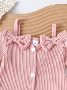 2pcs Cute & Comfortable Baby/Toddler Girls Sleeveless Off-Shoulder Romper + Strawberry Print Pants Outfit, Thin, Spring/Summer