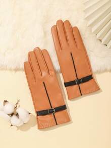 1 Pair Elegant Casual PU Leather Full Finger Touchscreen Gloves For Women, Versatile For Daily Wear, Outdoor Cycling, All Season, Warm And Windproof