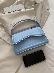 New Blue Solid Color Women PU Material Square Handbag, Simple Fashion Stylish Casual Shoulder Bag