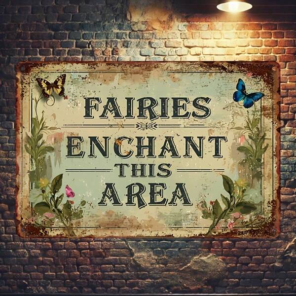[Enchanted Fairy Magic Sign] Whimsical 8"X12" Vintage Metal Tin Sign - Enchanted Fairy Magic Wall Art For Garden Or Patio Decor