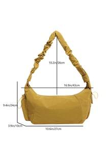 ROMWE Grunge Punk 1 件尼龙多口袋褶皱抽绳斜挎包/单肩包，适合女士，休闲柔软，休闲百搭流浪包 - 芥末黃 - 查看 3