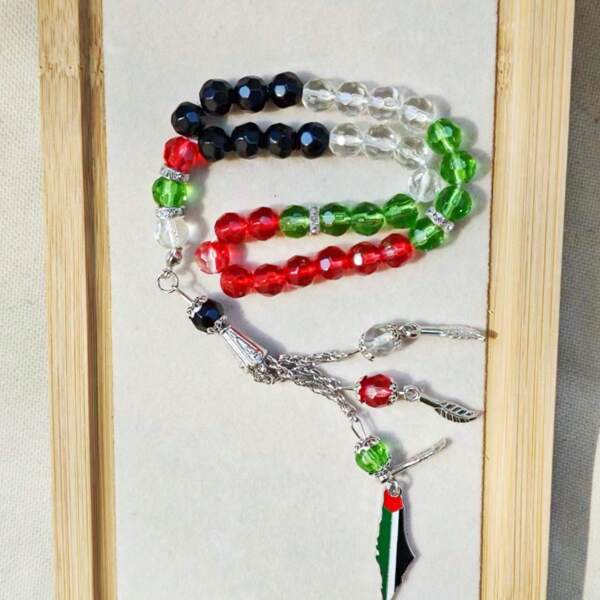 1pc 33 Beads Islamic Crystal Rosary Bracelet, Flag Colors White Black, Muslim Prayer Tasbih Beads