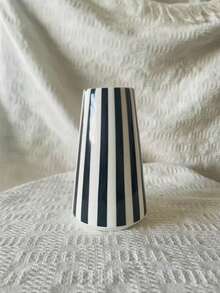 Vaso de cerâmica minimalista, vaso de flores listrado preto e branco