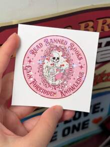 1/3pcs "READ BANNED BOOKS GAIN FORBIDDEN KNOWLEDGE" Humorous Stickers, Aesthetic, Pink Meme Skeleton Reading Book Waterproof Vinyl Decal, Suitable For Laptop, Water Bottle, Journal, Guitars, Helmets, Office Supplies, School, Skateboards, Luggage, And Other Funny Decal,School Supplies,Back To School