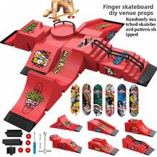 6-In-1 Fingerboard Ramp Set, Including Halfpipe Ramp, Fingerboard Skateboard, Finger Skating Training Props, Interactive Freestyle Skateboarding Game, Random Color Skateboard Pattern And Wheel Accessories - Multicolor-929-1 - View 3