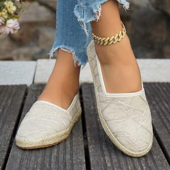 女士原创透气时尚百搭编织草绳软底乐福鞋休闲一脚蹬船鞋，加大码最大至 43