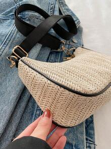 Simple Versatile Woven Underarm Bag, Fashionable Shoulder Sling Bag With High-Quality Feel - Black and White - View 11