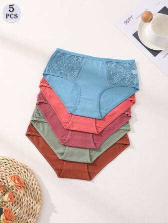 5 قطع من السراويل الداخلية المريحة للنساء ذات الخصر المنخفض والتصميم بدون غرز، ملابس داخلية رياضية مثيرة بتفاصيل من الدانتيل، تحكم في البطن وتشكيل المؤخرة، ملابس داخلية مرنة