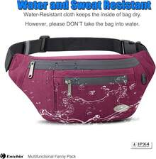 Entchin Fanny Pack Women Men,Crossbody Belt Bag With 4-Zipper Pockets,Adjustable Waist Bag Pack,One Of Most Popular Travel Essential Gifts Walking,Traveling,Cycling - 酒紅色 - 查看 4