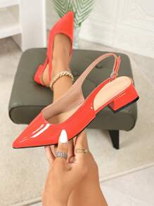 Sandales à talons épais et bout pointu, couleur unie, avec boucle et bride, design élégant et à la mode pour femme, idéales pour le printemps et l'automne.