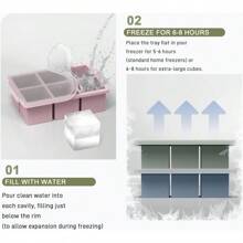 3 paquetes de moldes de cubos de hielo grandes con tapa apilable - Molde de cubos de hielo de silicona para el congelador, cubos de hielo grandes cuadrados para whisky, cócteles, bourbon y sopas, color neutro