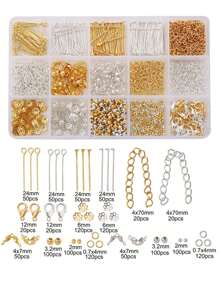 1260 Pcs Metal Accessories Material Set, Including Spacer Beads, Lobster Clasps, Jump Rings, For DIY Bracelet, Necklace, Earring, Ear Hook, Bead Making Tools