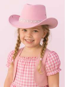 CHILDREN'S Suede Cowboy Hat With HEART BRILLIANT Band - 淺粉紅色 - 查看 1