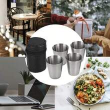 不锈钢杯 5 件套 - 可重复使用，无需电源，手洗 - 便携式迷你威士忌酒杯，适用于户外、旅行、野餐、派对用品