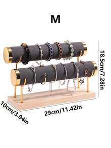 1pc Black, Green, White, Beige, Gray, Pink Creative Jewelry Rack, Wooden Bracelet Rack, Gold Three-Layer Bracelet Display Rack, Bracelet Display Rack, Watch Storage Rack For Women Storage Organizer Travel Essentials Father Gift Back To School - 彩色 - 查看 28