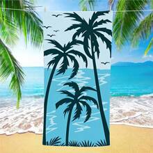 1 pieza Toalla de playa tropical, de secado rápido de fibra ultrafina, suave y absorbente, toalla de viaje con estampado de árbol de palma, lavado a mano, poliéster, rectangular, adecuada para piscina, yoga, deportes, regalo universal de vacaciones, artículos esenciales de playa