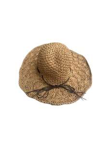 1 pieza Sombrero de paja de moda para mujer, sombrero de verano tejido a mano, ala ancha, estilo coreano, correa con lazo plegable, sombrero protector solar para playa y pesca, accesorio de viaje y vacaciones como regalo