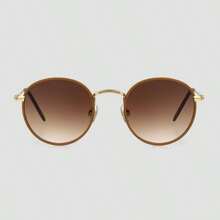 Women's Vegan Leather Wrapped Round Sunglasses - Universal Thread™ Caramel/Gold: Scratch-Resistant, UV Protection - Brown - View 3