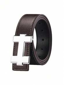 时尚休闲腰带，配银色光滑H型扣，设计师奢华高品质，合身，完美适用于各种场合，例如：文字搜索、商务、送给男友、丈夫、父亲、男士礼物、日常穿着、时尚、青少年、户外、度假、运动、旅行、街头、波西米亚风、复古秋季、万圣节秋冬配饰，适合青少年、青年、男士，休闲、户外、运动、度假、毕业礼物、生日礼物、日常穿着。