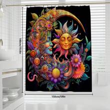 1 Stück/4 Stück Mond & Sonne Mehrzweck Duschvorhang Set mit 12 Haken, rutschfeste Matte, U-förmige Toilettendeckel und -sitzabdeckung, Badezimmer Dekor Suite für alle Einsatzszenarien, Schulanfang