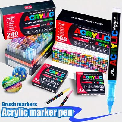 24/36/72/120/168 Colors Acrylic Paint Markers | Brush Tip Paint Markers For Rock Painting Wood Canvas Stone - Christmas Gift DIY Crafts Art Supplies