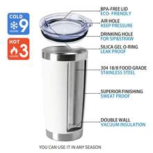 20oz Vaso de Acero Inoxidable con Tapa,600ml Doble Pared Aislado Frascos de termos para café Portavasos Portavasos,termos al por mayoreo(Blanco) - Blanco - Ver 7