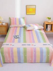 1pc Bedsheet, Skin-Friendly Soft And Comfortable Mattress Protector, Valentine's Day Gift Bedsheet, Cartoon Love Geometry Pattern Bedsheet For Kids, Heart Shape Bedding Set, Home Decor, Fits Twin, Queen, King Size Bed, Mother's Day Bedding Gift, Machine Washable