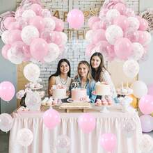 45/90 个 12 英寸浅粉色和透明白色蝴蝶结印花气球，适合女孩生日派对、单身派对、蝴蝶结主题生日、迎婴派对、新娘送礼会、婚礼、周年纪念装饰、女孩生日装饰、迎婴派对装饰、性别揭晓、迎婴派对礼物 - 粉色 - 查看 3