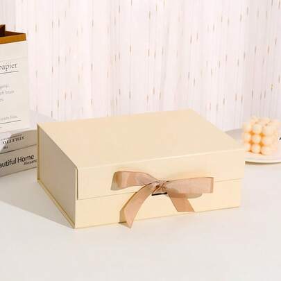 一体式丝带礼盒包装，带蝴蝶结的折叠盒，生日礼物，化妆品礼盒，节日礼物包装
