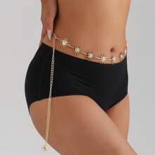 1pc Women's Sexy Simple Vintage Face Sun Waist Chain Belt Body Jewelry, Bikini Chain, Body Chain, Suitable For Beach, Bikini Outfit, Outdoor Parties, Belly Dance