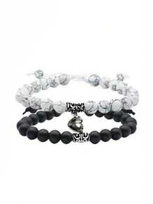 Paire de bracelets de couple en turquoise blanche mate en forme de cœur - Élégance bohème subtile, faits main pour des connexions significatives. Parfait pour un look de couple assorti, des rendez-vous romantiques, des banquets et des fêtes. Un ensemble de cadeaux symboliques pour célébrer les anniversaires, la Saint-Valentin, les anniversaires et tous les autres jalons.