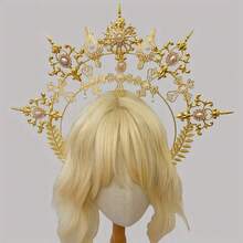 1 Piece Baroque Style Headband, Gothic Crown With Faux Pearl Decoration, Prom Party Hair Hoop Headdress