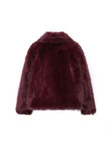 DEEKA秋冬新款加厚仿狐狸毛领连帽中长款人造皮草大衣年轻时尚 - 酒紅色 - 查看 9